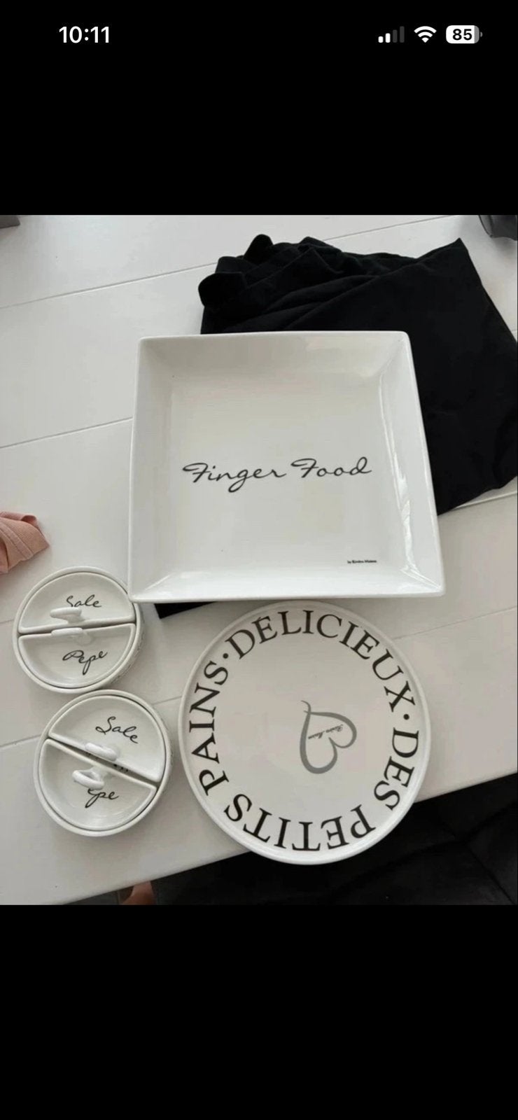 Riviera Maison servies set: schaal, bord en zout/peper bakje, Overige merken, Keramiek, Landelijk/Boerenbont, Ophalen of Verzenden