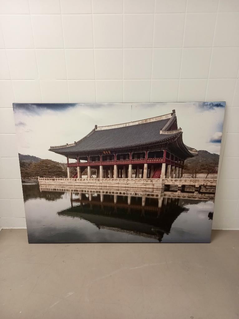 Groot canvas doek met tempel, Ophalen, 125 cm of meer, Zo goed als nieuw, Schilderij