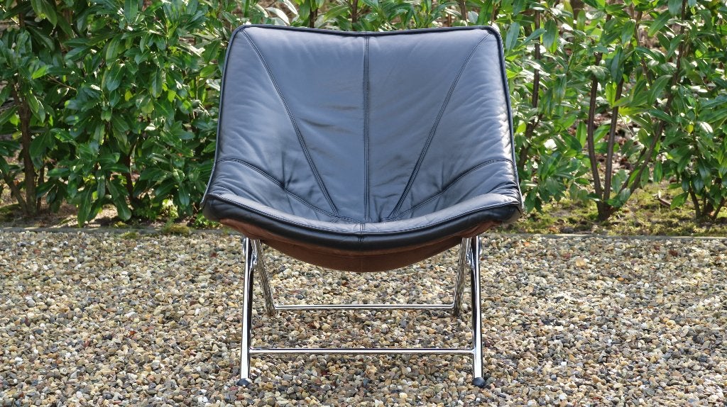 Molinari Teun van Zanten zwart leren fauteuil., Huis en Inrichting, Ophalen, Zo goed als nieuw, Design fauteuil, 50 tot 75 cm