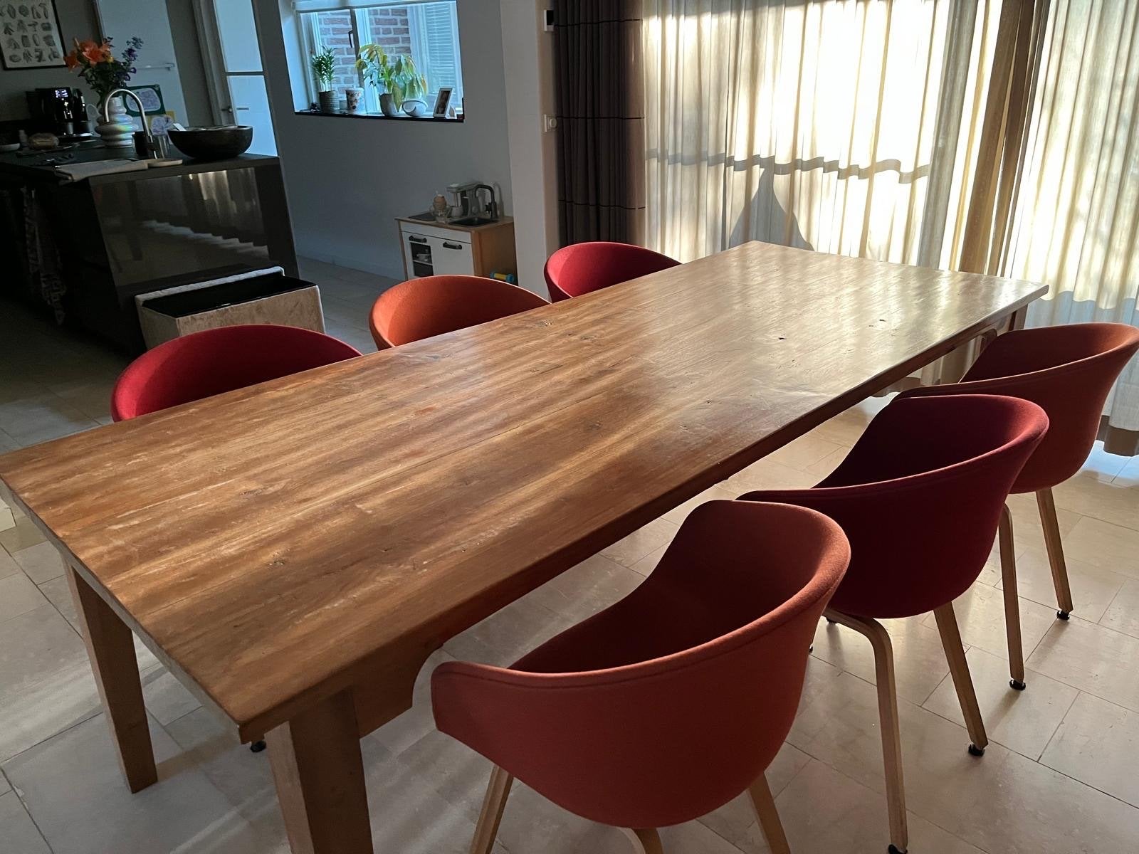 Massief houten eettafel met 6 stoelen, Ophalen, Gebruikt, 50 tot 100 cm, 150 tot 200 cm