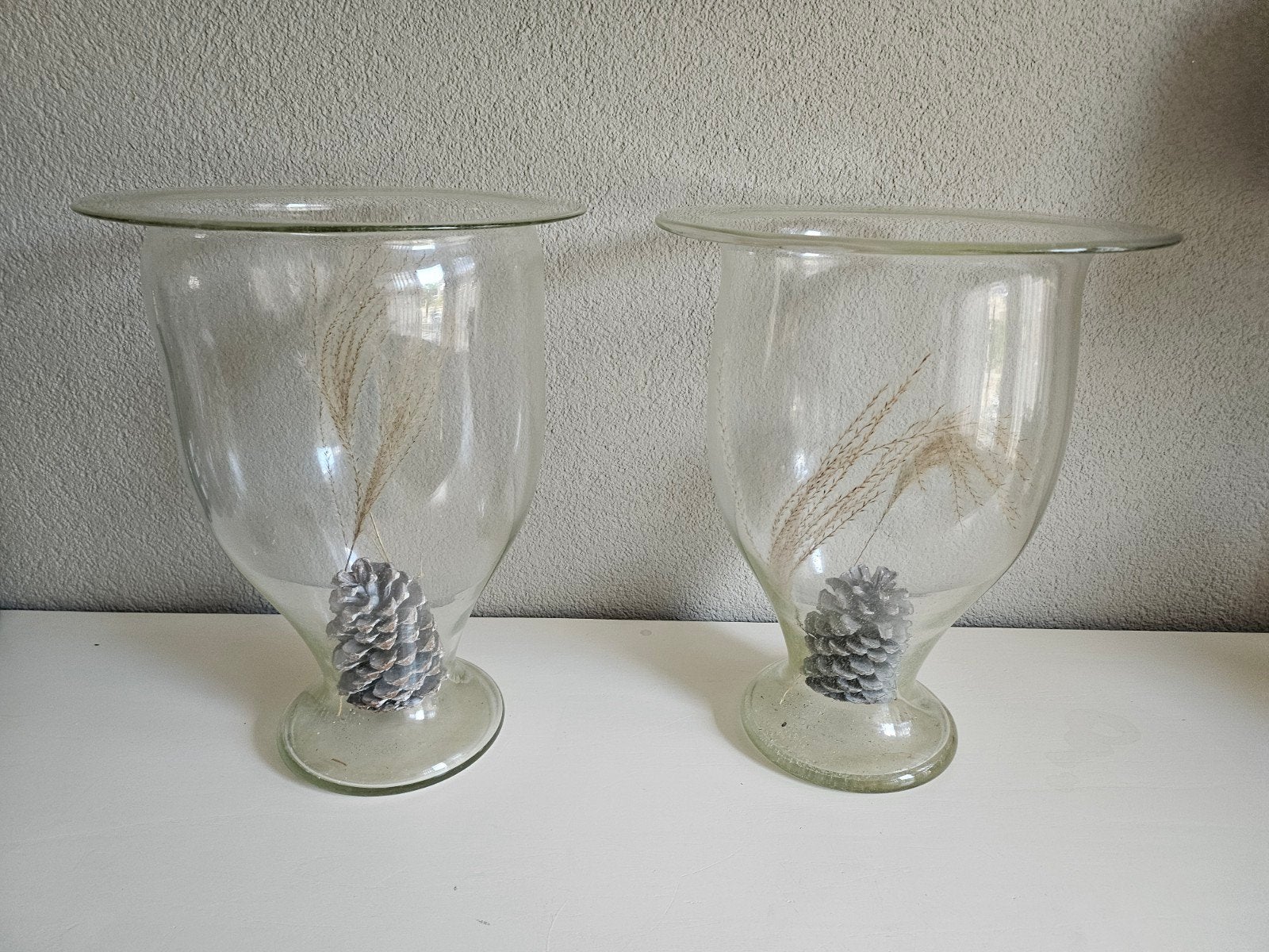 Set van 2 Grote Glazen Windlichten/Vazen - 49 cm Hoog, Antiek en Kunst, Antiek | Vazen, Ophalen