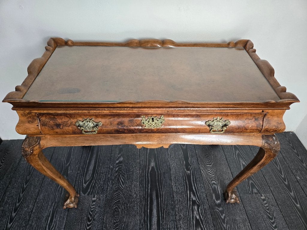 Antieke houten theetafel, Louis XV, fraaie ornam.&poten, 2dl, Ophalen