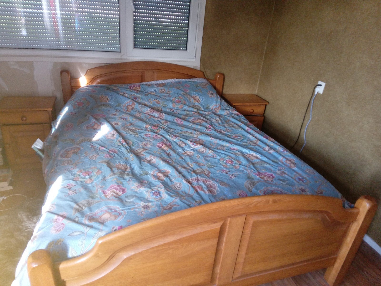 Honing Patine Eiken Bed 180x200 met Nachtkastjes, Ophalen, Gebruikt, Bruin, Tweepersoons