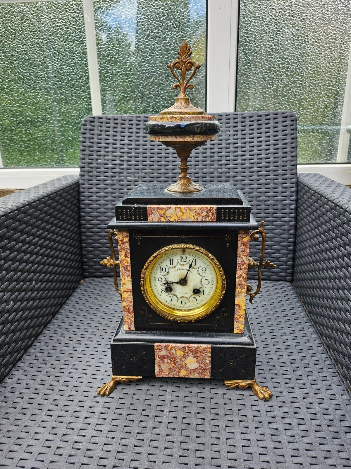 Antieke marmeren pendule met bronzen ornamenten, Antiek en Kunst, Ophalen