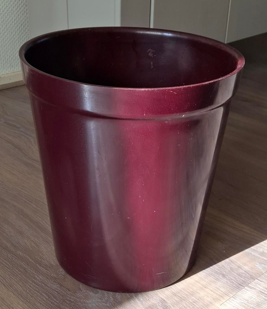 Vintage Bakeliet Prullenbak - Roodbruin - Ø28cm H30cm, 10 tot 20 liter, Ophalen of Verzenden, Gebruikt, Kunststof