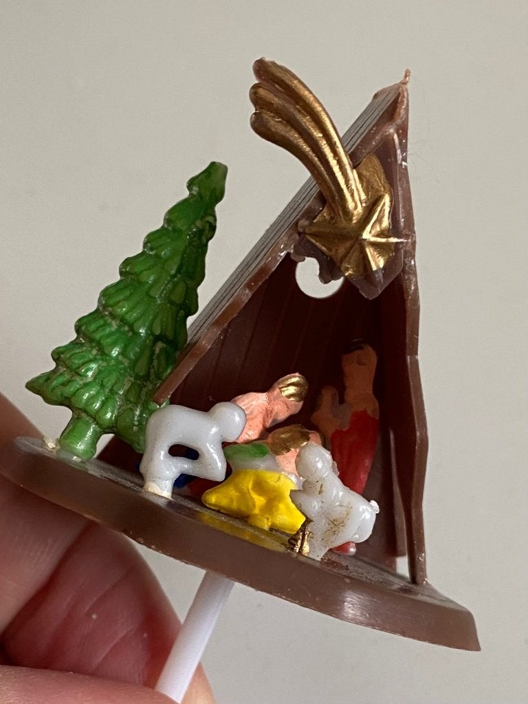 Vintage 1950 Kerst steker Kerststal heilige familie, Diversen, Kerst, Ophalen of Verzenden, Zo goed als nieuw