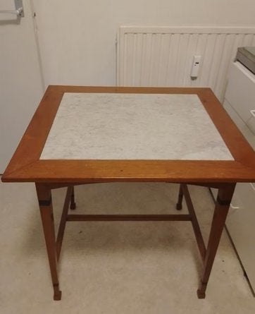 Tafel met marmeren inlegblad ,zwarte accenten aan de poten, Ophalen, Overige materialen, Vierkant, Zo goed als nieuw