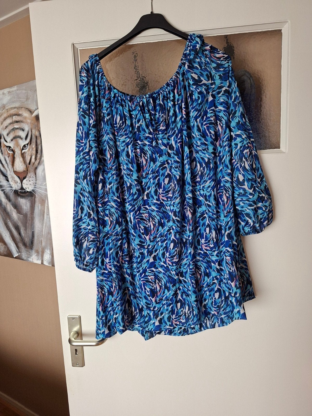 Blauwe tuniek met abstracte print, maat 48, Made in Italy, Blauw, Maat 46/48 (XL) of groter, Nieuw