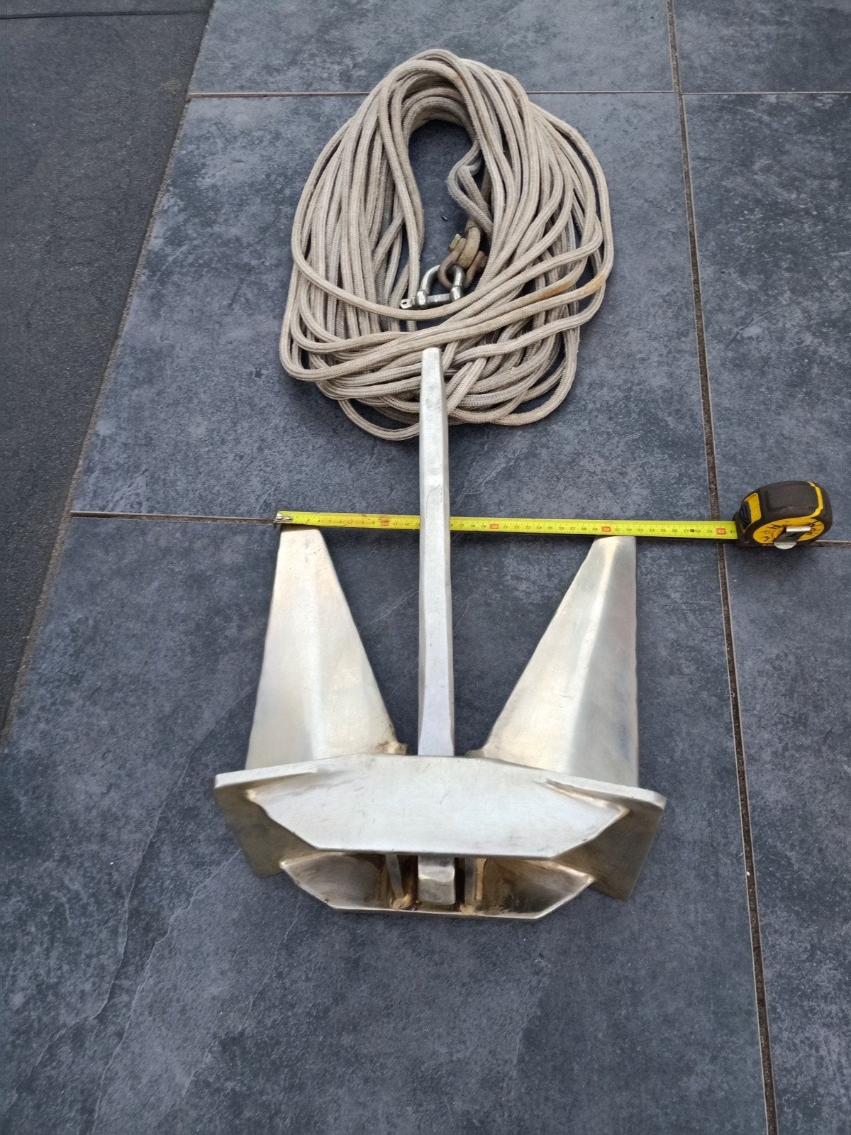 RVS Poolanker 12 kg met 30m verzwaarde ankerlijn 10mm, Ophalen of Verzenden, Zo goed als nieuw, Overige typen