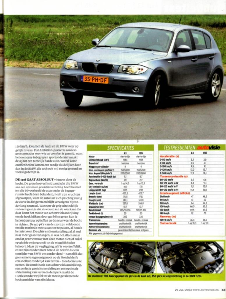 Autovisie dubbeltest Audi A3 en BMW 120i Juli 2004, Boeken, Auto's | Folders en Tijdschriften, Ophalen of Verzenden, Gelezen, Overige merken