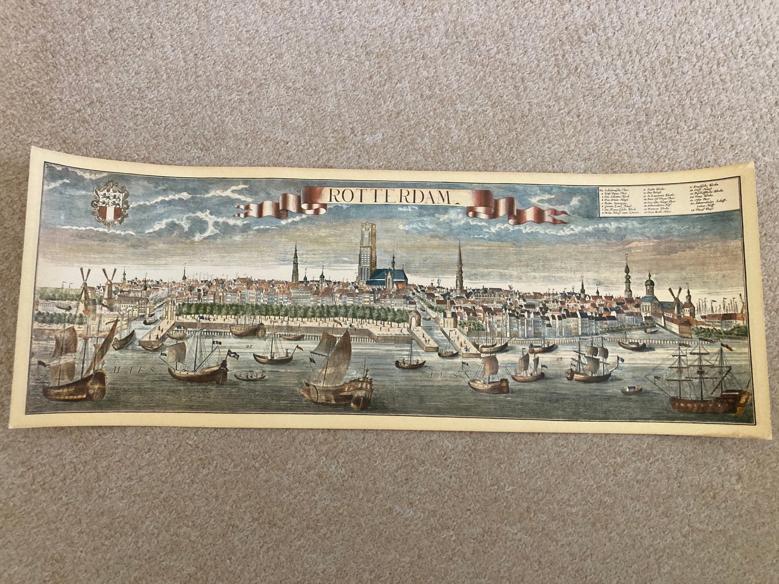 Originele antieke gravure stadsgezicht Rotterdam,  52x19cm., Stadsgezicht, 19 cm, Ophalen of Verzenden, Gravure
