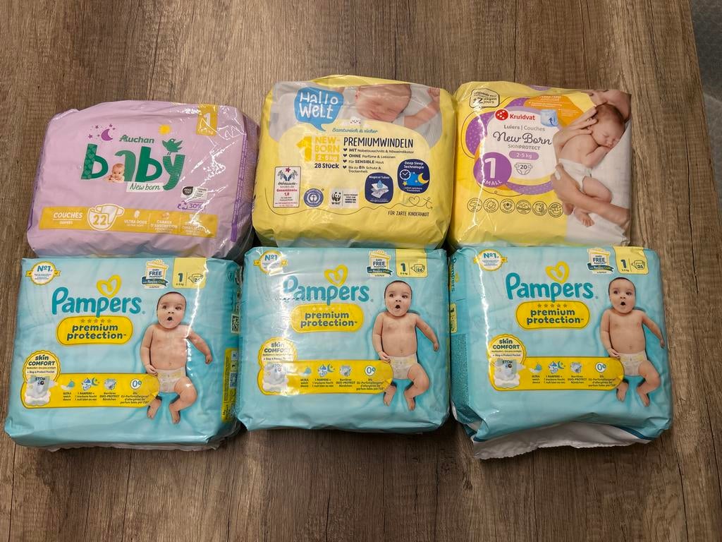 148 Luiers Pampers en anders Maat 1 (2-5 kg) - Nieuw, Ophalen of Verzenden, Nieuw, Jongetje of Meisje