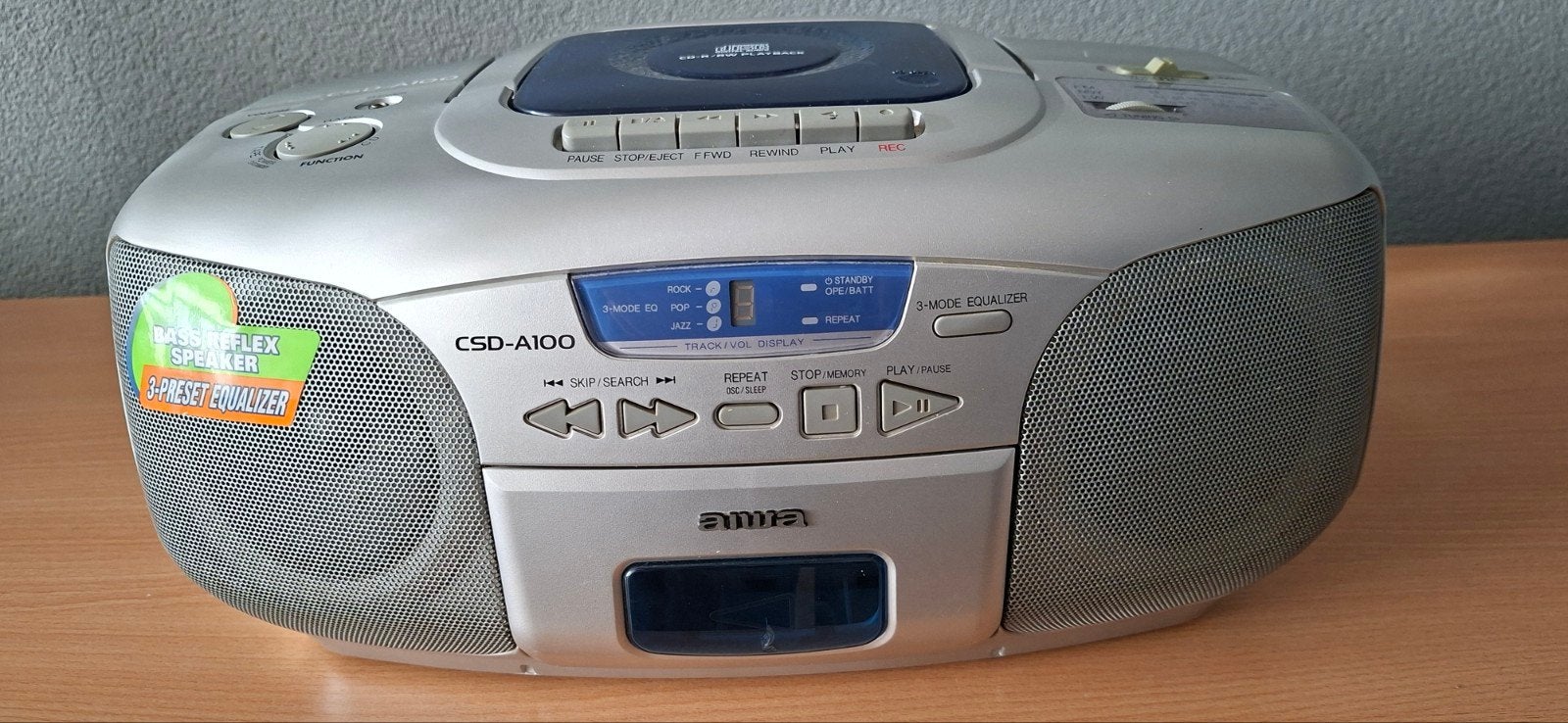 Aiwa CSD-A100EZ Draagbare CD Stereo Radio Cassette Recorder, Ophalen, Gebruikt, Cassettedeck, Draagbaar