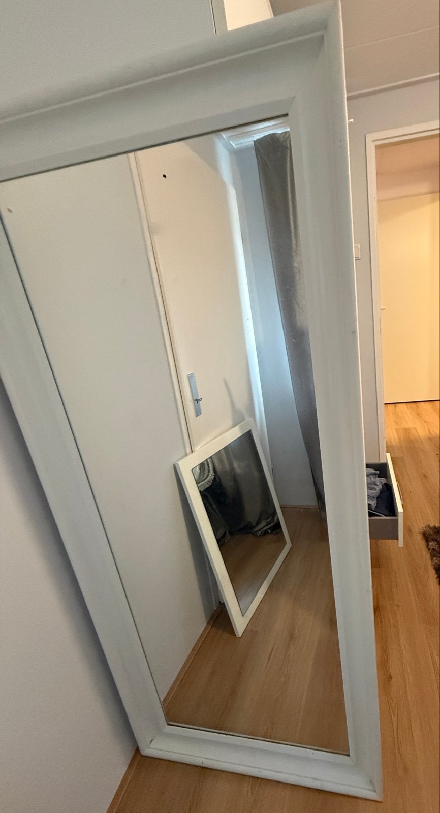 Set van 2 Spiegels: Groot en Klein wit, Ophalen, Gebruikt, 100 tot 150 cm, Rechthoekig