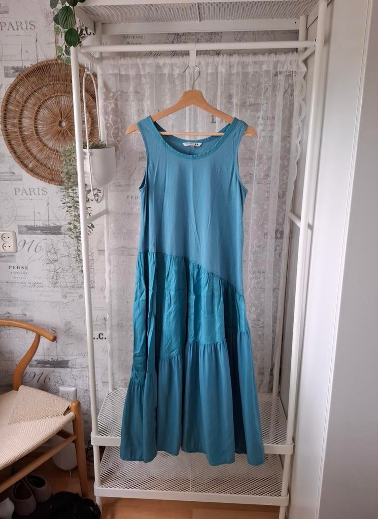 Gave turquoise midi jurk J. W. Anderson x Uniqlo maat S/M, J. W. Anderson x Uniqlo, Blauw, Ophalen of Verzenden, Maat 36 (S)