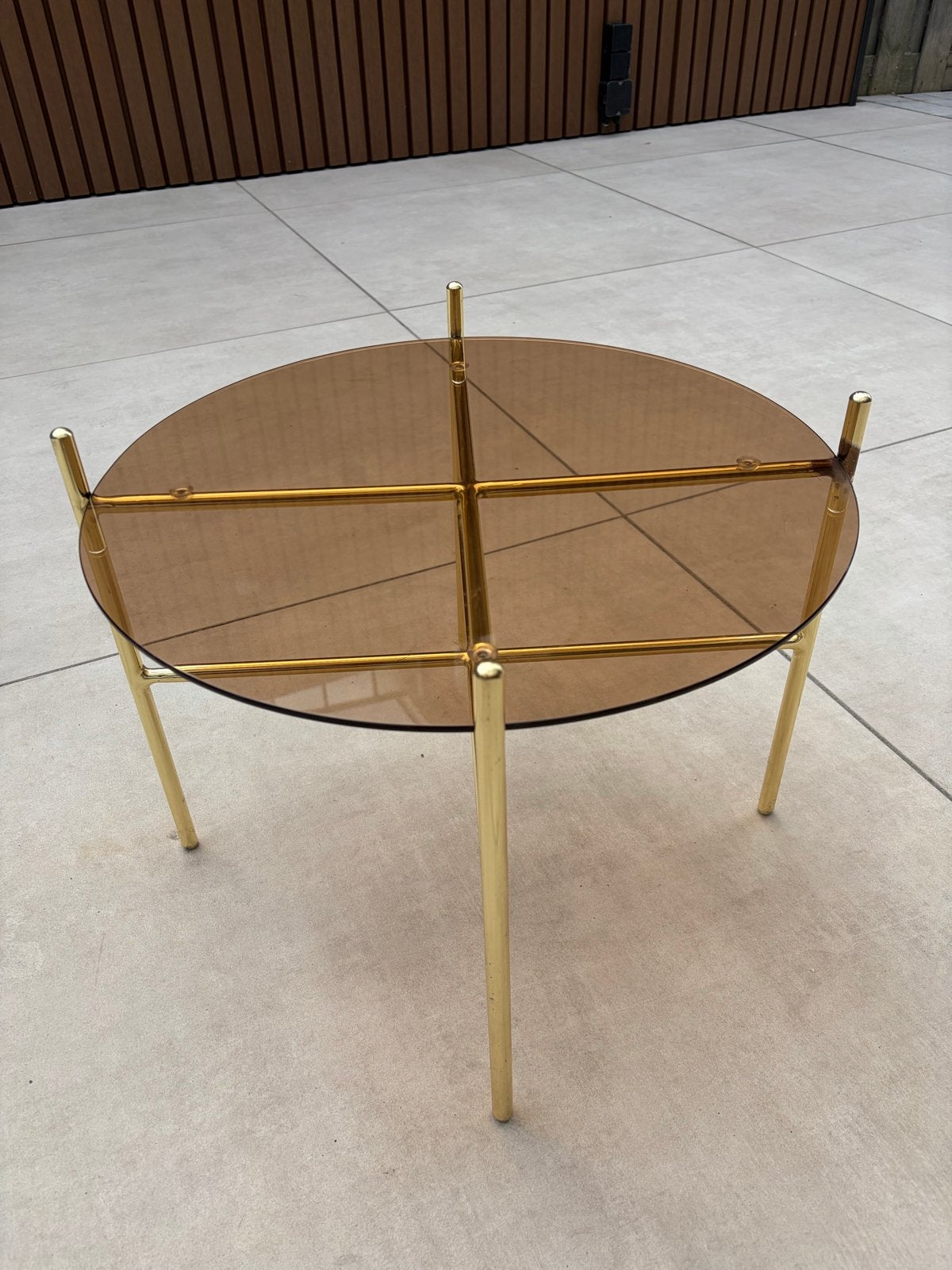 Bloomingville Salontafel - Rond Glas & Goudkleurig Metaal, Ophalen, Gebruikt, Rond, 50 tot 100 cm