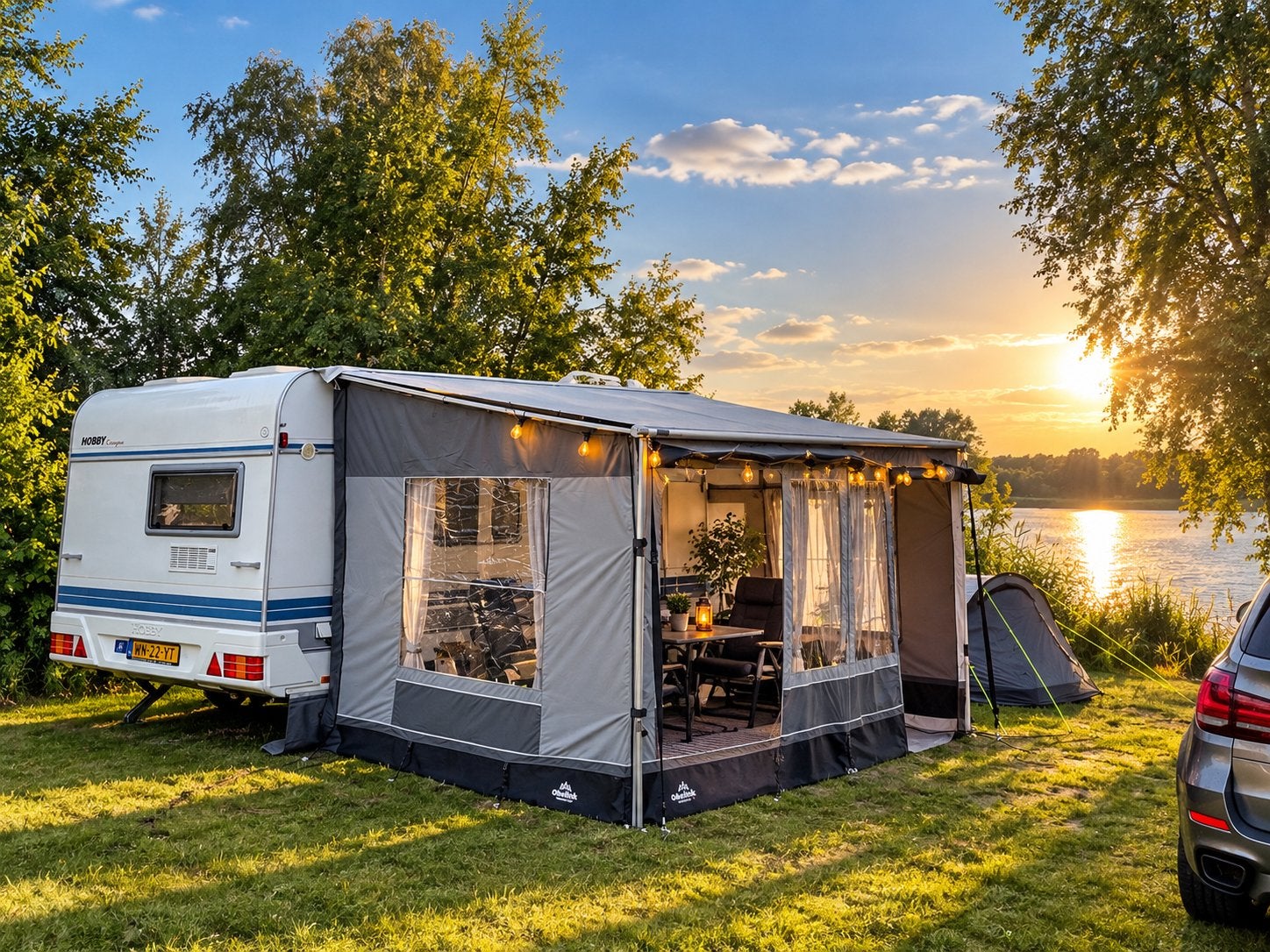 Hobby Elegance 495 UFe | Vast bed | Nieuwe luifel + banden, Vast bed, Rondzit, Hobby, Koelkast