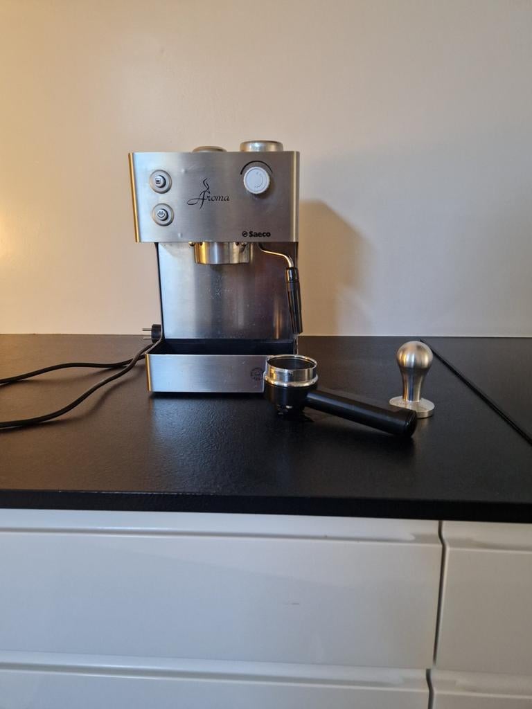 Saeco Aroma Espressomachine RVS met melkopschuimer, Ophalen, Espresso apparaat, Gemalen koffie, Stoompijpje