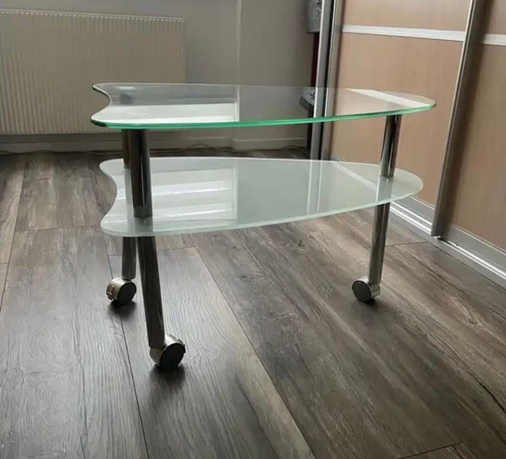 ZGAN Glazen bijzettafel op wieltjes van Costway, Huis en Inrichting, Tafels | Bijzettafels, 55 tot 75 cm, Ophalen, 45 tot 60 cm