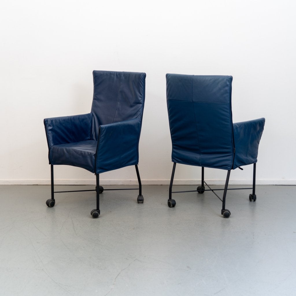 Montis chaplin stoelen Blauw leder met Flex Rug, Huis en Inrichting, Stoelen, Niet ingevuld, Zo goed als nieuw, Niet ingevuld