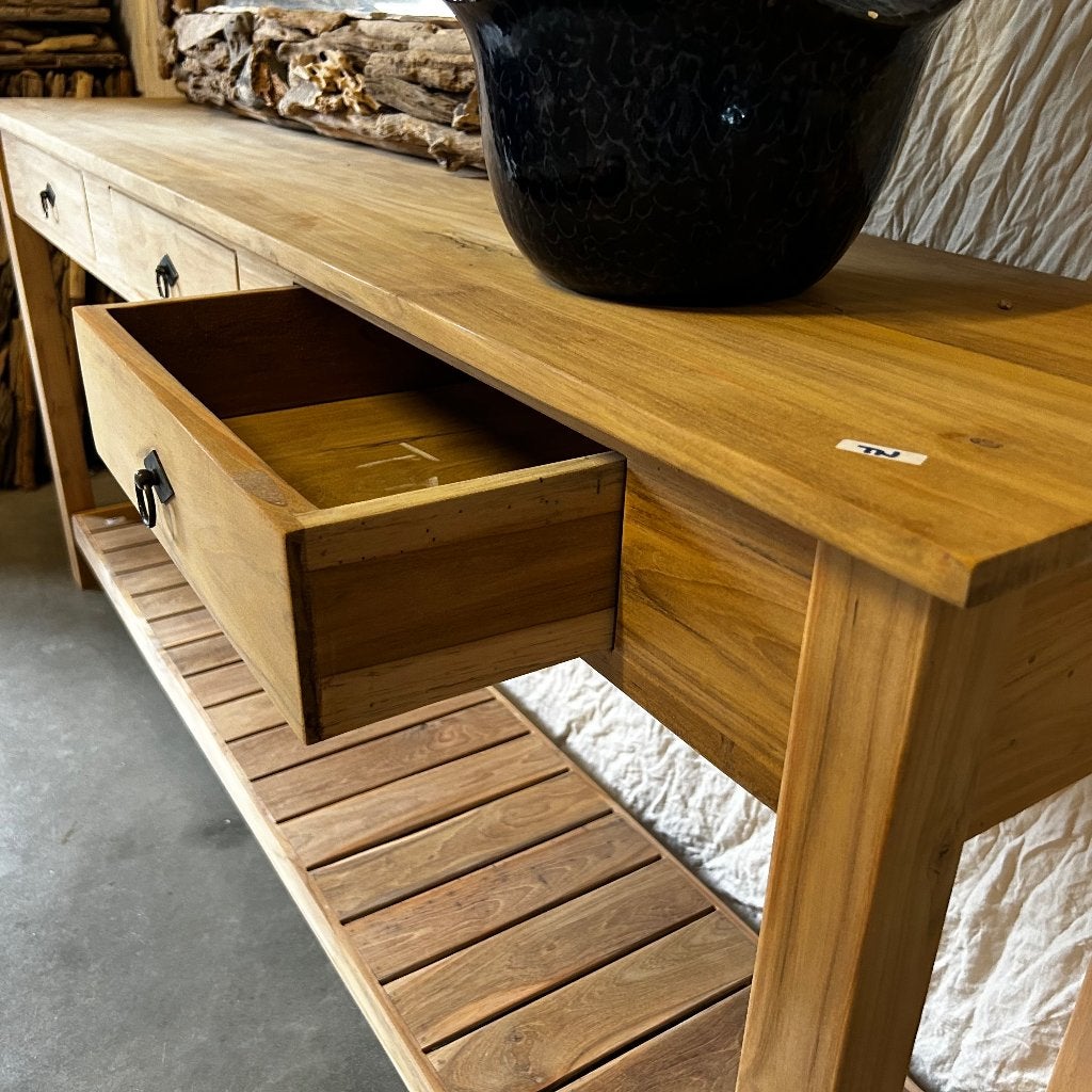 sidetable teak - 3 lades - 180 x 40 cm - Gratis bezorgd, TTM Wonen, Meubels – (Perzische) Tapijten en Woonaccessoires, Taag 63, 2491 CS, Den Haag (Forepark)