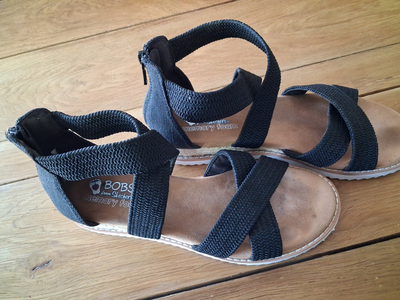 Zwarte Skechers BOBS sandalen met memory foam, maat 39, Ophalen of Verzenden, Zo goed als nieuw, Zwart, Sandalen of Muiltjes