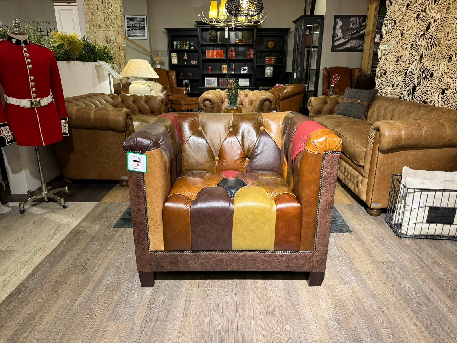 CHESTERFIELD FAUETUIL MANCHESTER PATCHWORK LEER KUBUS, Ophalen of Verzenden, Zo goed als nieuw, 75 tot 100 cm