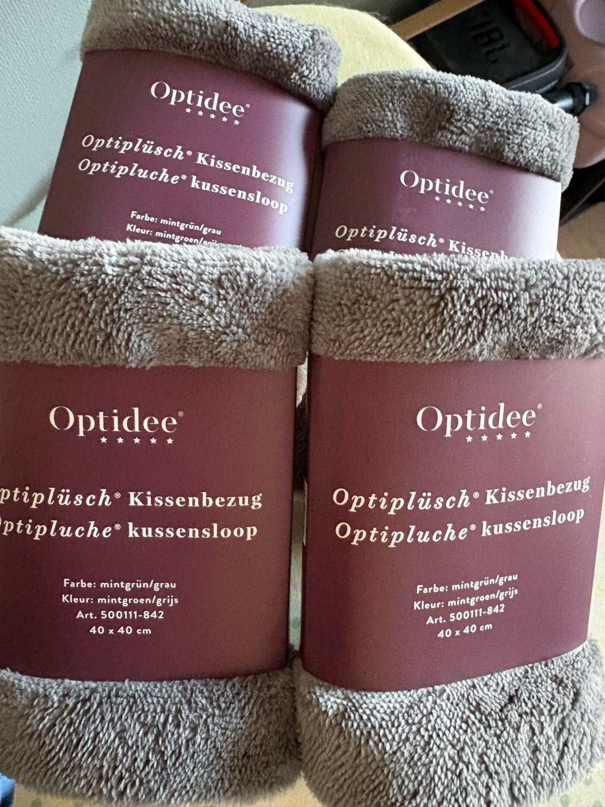 Optidee Optipluche Kussenhoezen - Mintgroen/Grijs 40x40 cm, Overige merken, Ademend, Nieuw, Ophalen of Verzenden
