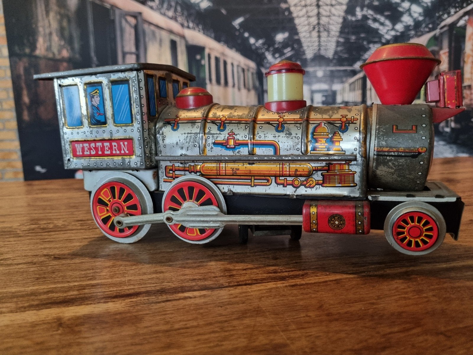 Vintage Blikken Speelgoedtrein - Western Locomotief, Ophalen of Verzenden, Gebruikt, Trein, Overige typen