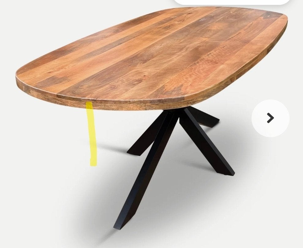 Ovale eettafel mangohout metalen onderstel, 100 tot 150 cm, Modern, Industrieel, 200 cm of meer, Zo goed als nieuw