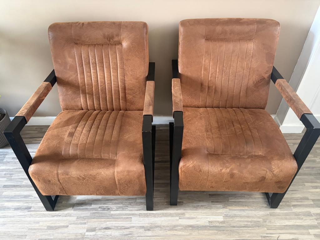 2 fauteuils cognac bruin, Huis en Inrichting, Fauteuils, Ophalen, Zo goed als nieuw, 75 tot 100 cm, 50 tot 75 cm