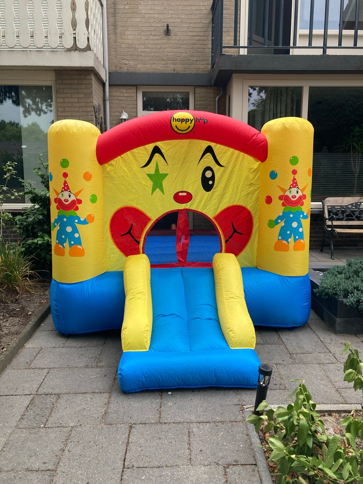 Happy Hop Clown Springkussen met Glijbaan - 300x225x175cm, Ophalen, Gebruikt