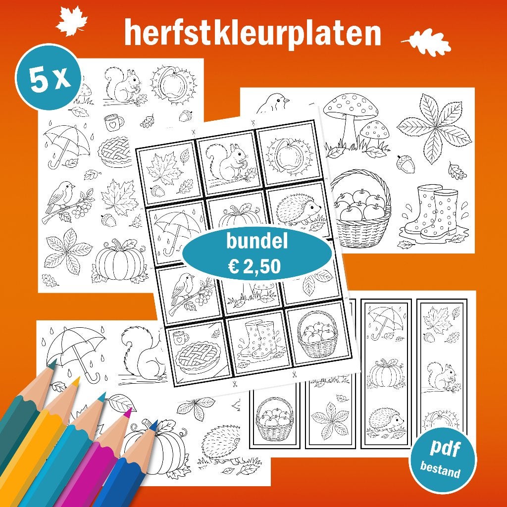 Herfstkleurplaten voor kinderen 🍂 digitaal bestand - pdf.