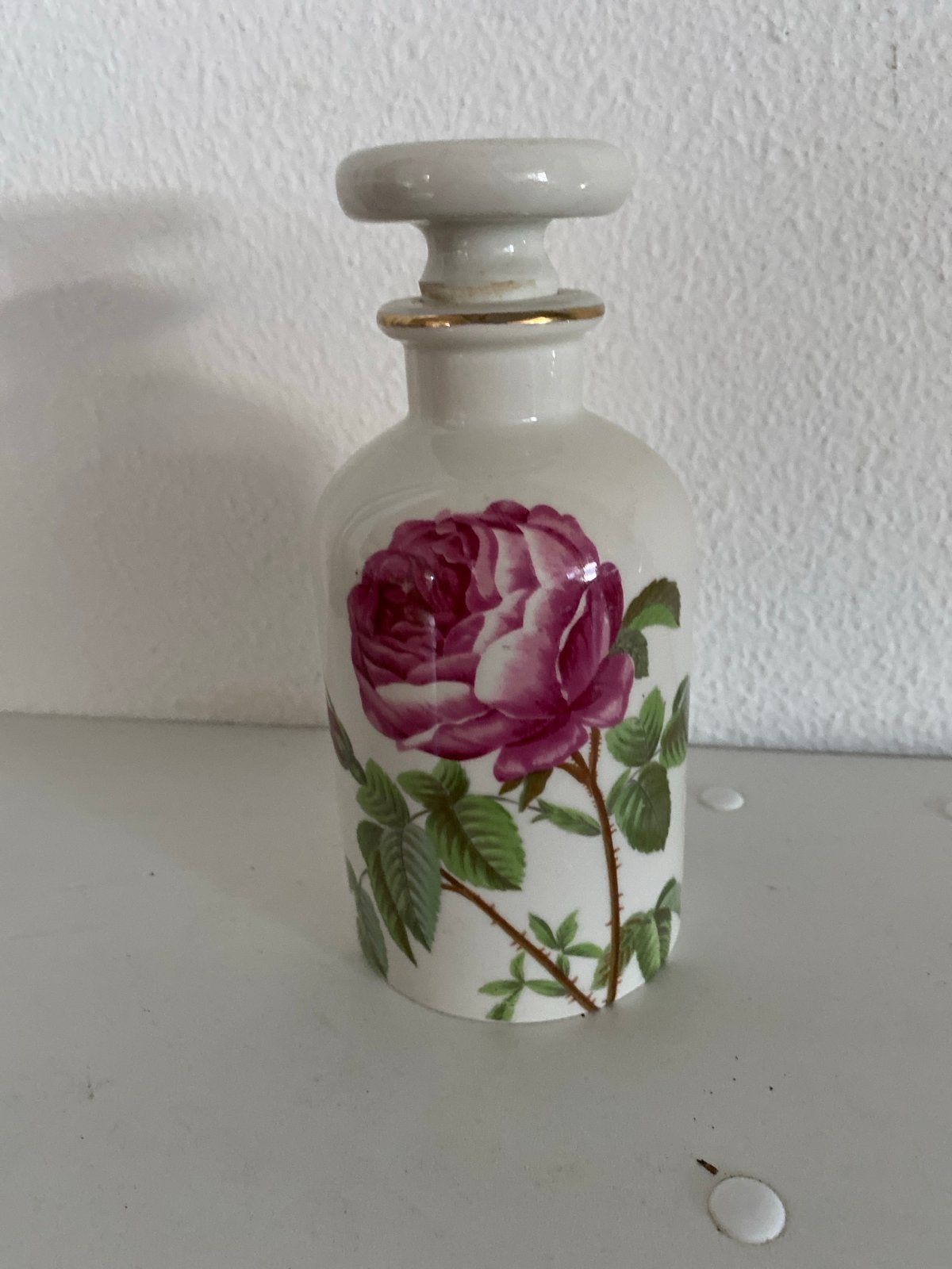 Antieke Porseleinen Fles met Rozen Decor-Porcelaine de Paris, Antiek en Kunst, Ophalen of Verzenden