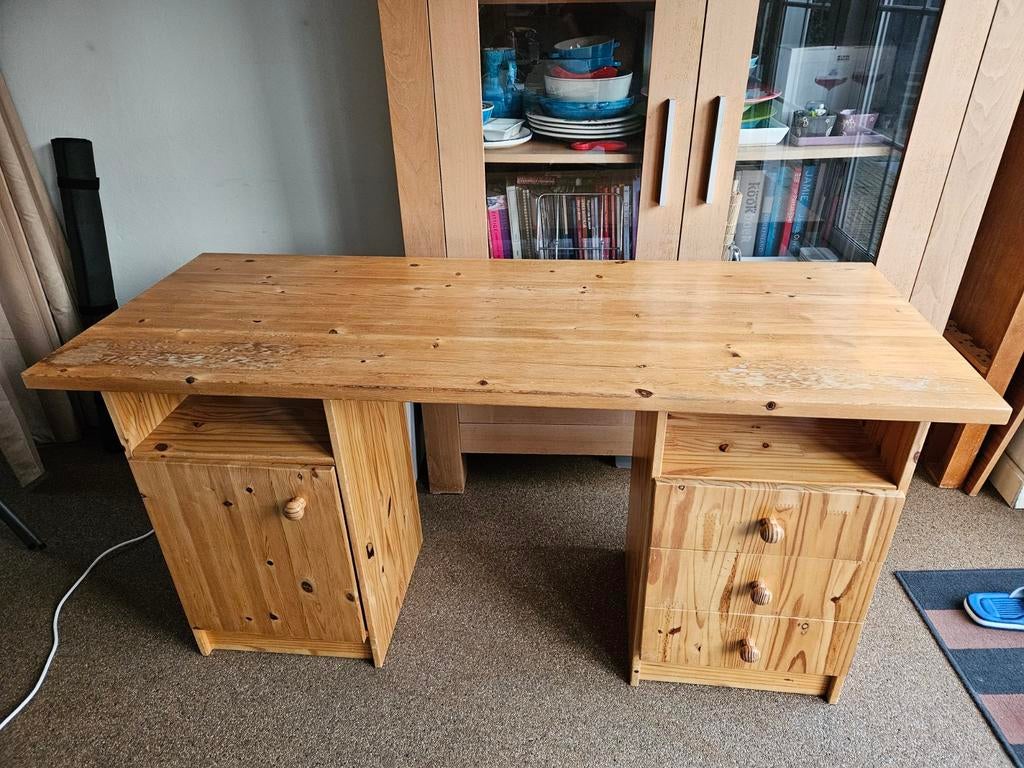 Grenen houten bureau 150 cm breed, Ophalen, Gebruikt