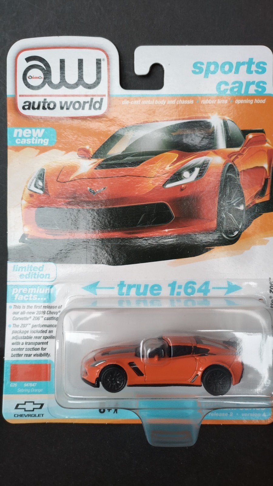 Chevrolet Corvette z06 2019 1:64 Auto World Pol, Auto, Verzenden, Nieuw, M