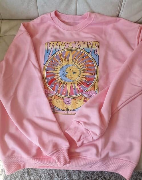 Roze Vintage Sweater met Maanprint - Maat L, Kleding | Dames, Ophalen of Verzenden, Gedragen, Maat 42/44 (L), Roze