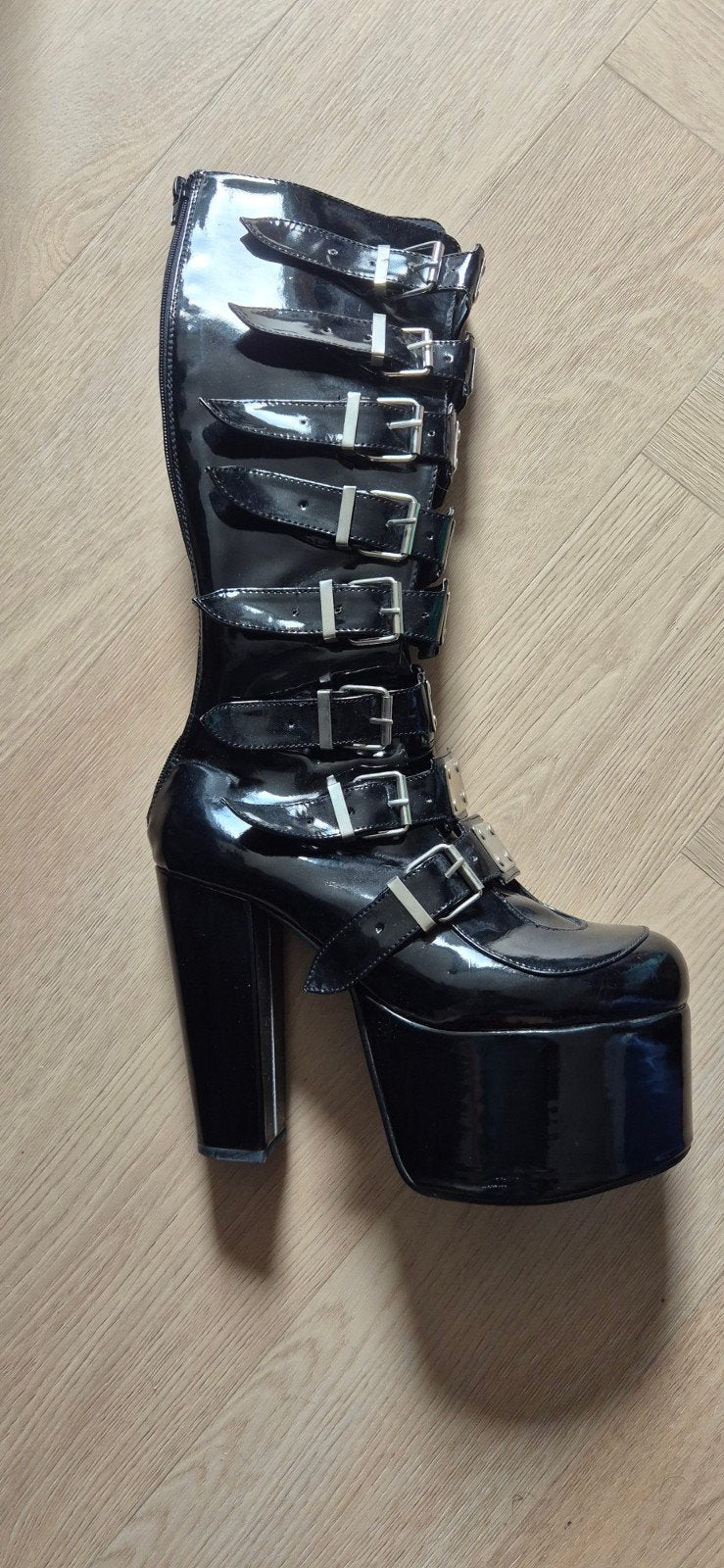 Gothic emo bdsm lak laarzen 14 cm hak, zichtbaar niet gedrag, Kleding | Dames, Schoenen, Hoge laarzen, Zwart, Nieuw, Ophalen of Verzenden