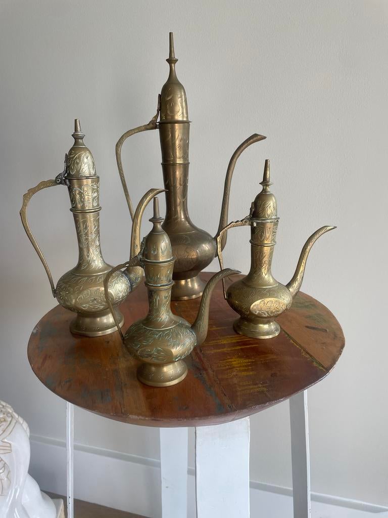 Set van 4 Marokkaanse messing theepotjes, Antiek en Kunst, Antiek | Koper en Brons, Ophalen of Verzenden, Koper