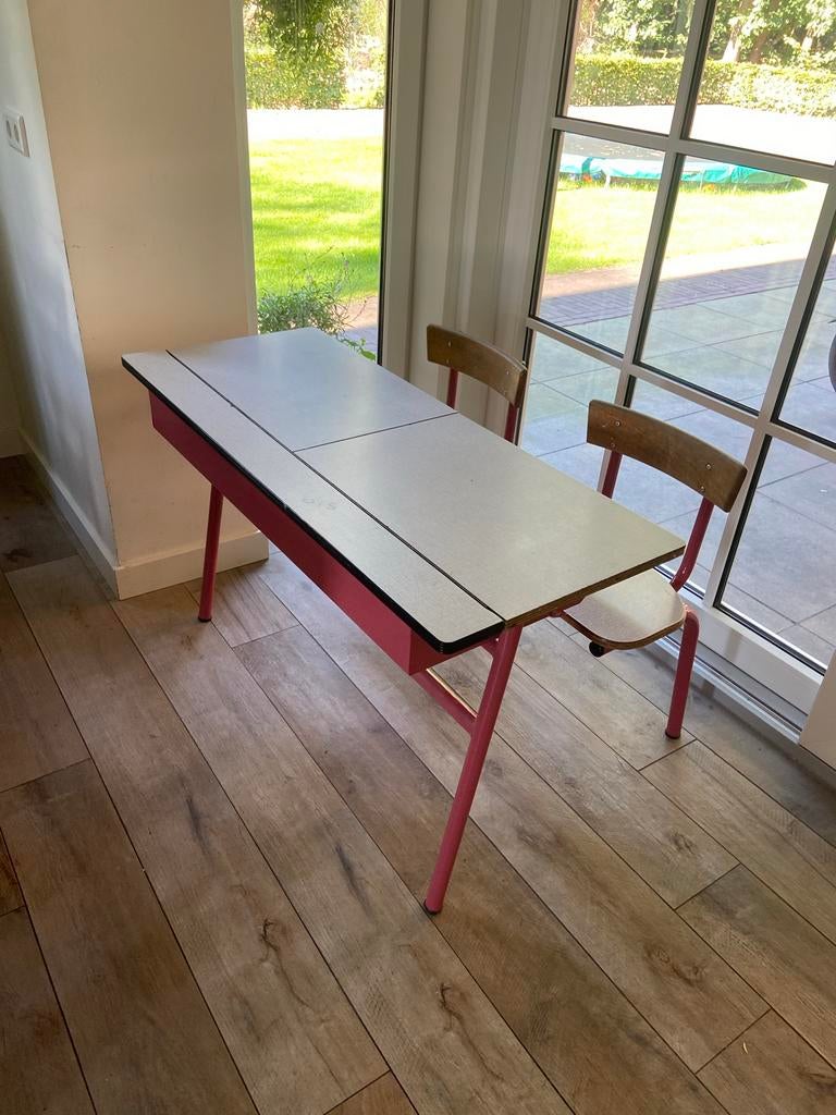 Vintage schoolbank met twee zitjes, Ophalen, Huis en Tuin