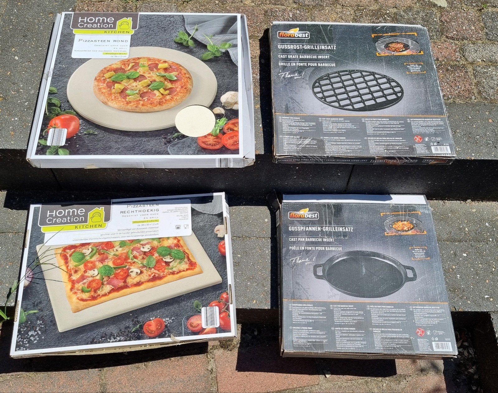NIEUW BBQ 2 pizzastenen, grillrooster en grillpan gietijzer, Ophalen, Nieuw