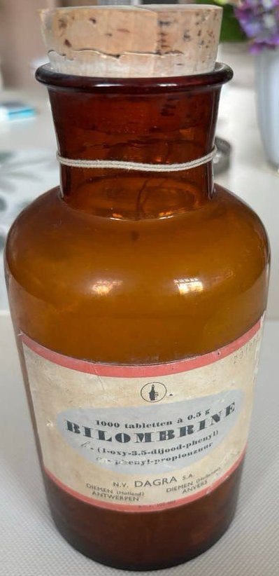 Vintage Apothekersfles Bilombrine met originele kurk, Ophalen