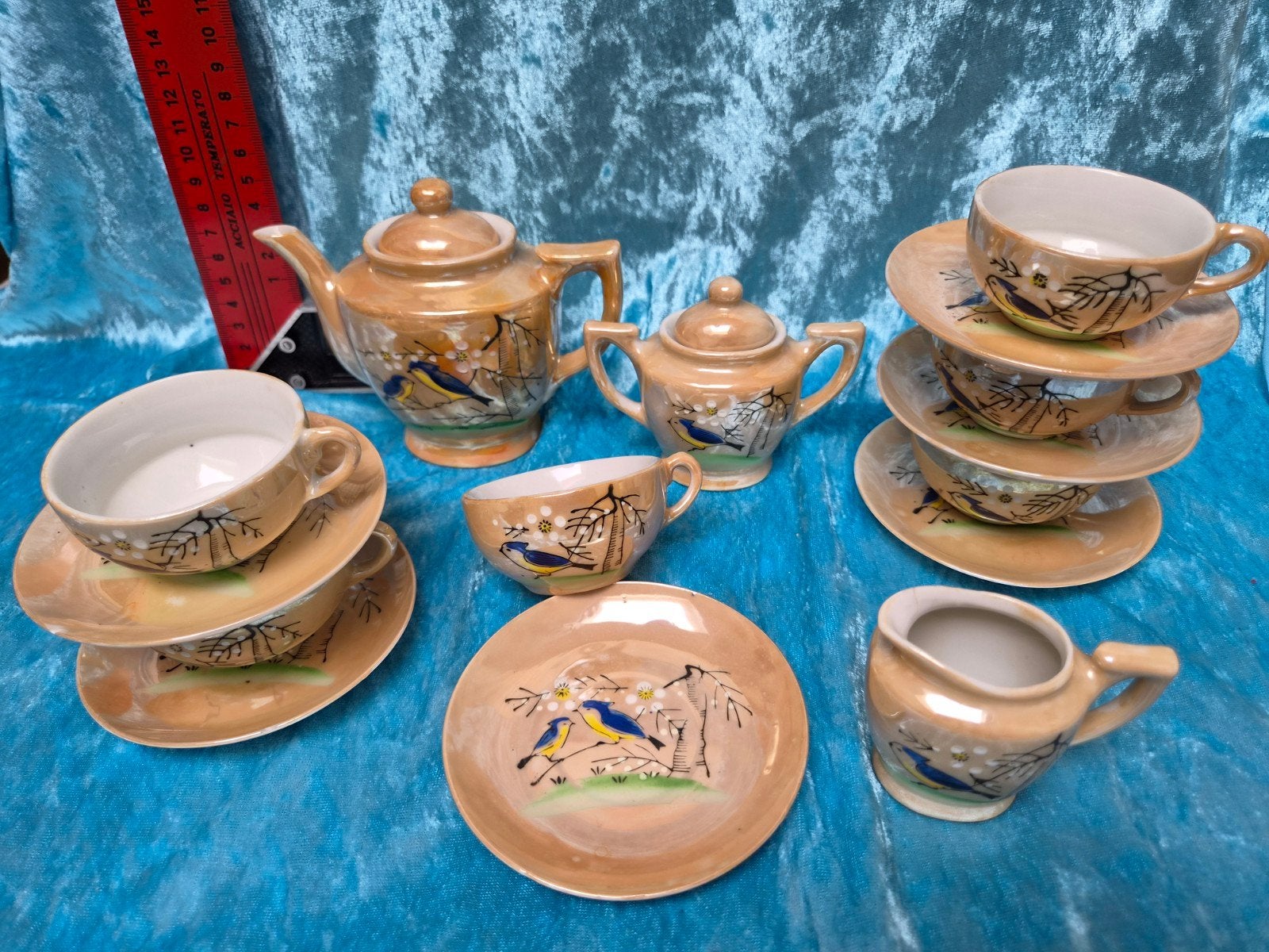 Vintage Japans theeservies met vogelmotief, Ophalen of Verzenden