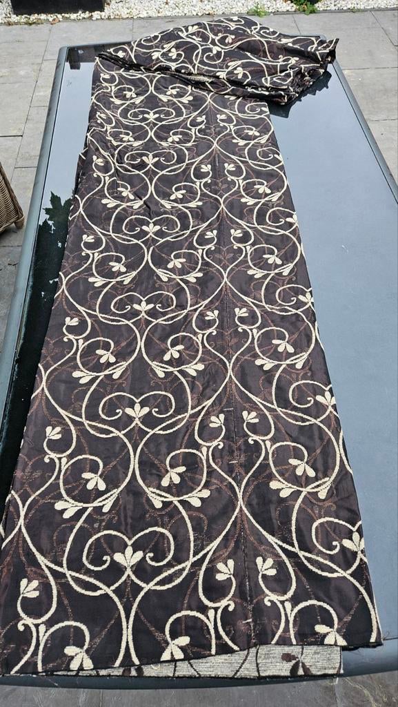 Set prachtige gordijnen verduisterd. Donkerbruin/goud, Ophalen of Verzenden, Gebruikt, 200 cm of meer, 200 cm of meer
