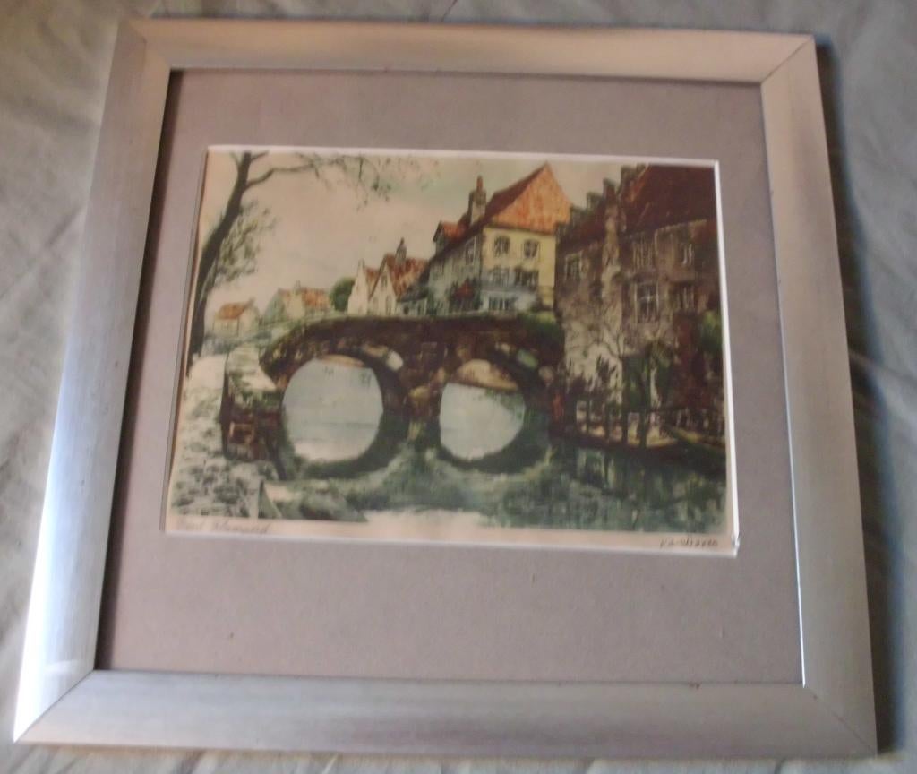 Oude litho van Brugge ., Stadsgezicht, Ophalen of Verzenden, 35 cm, Lithografie