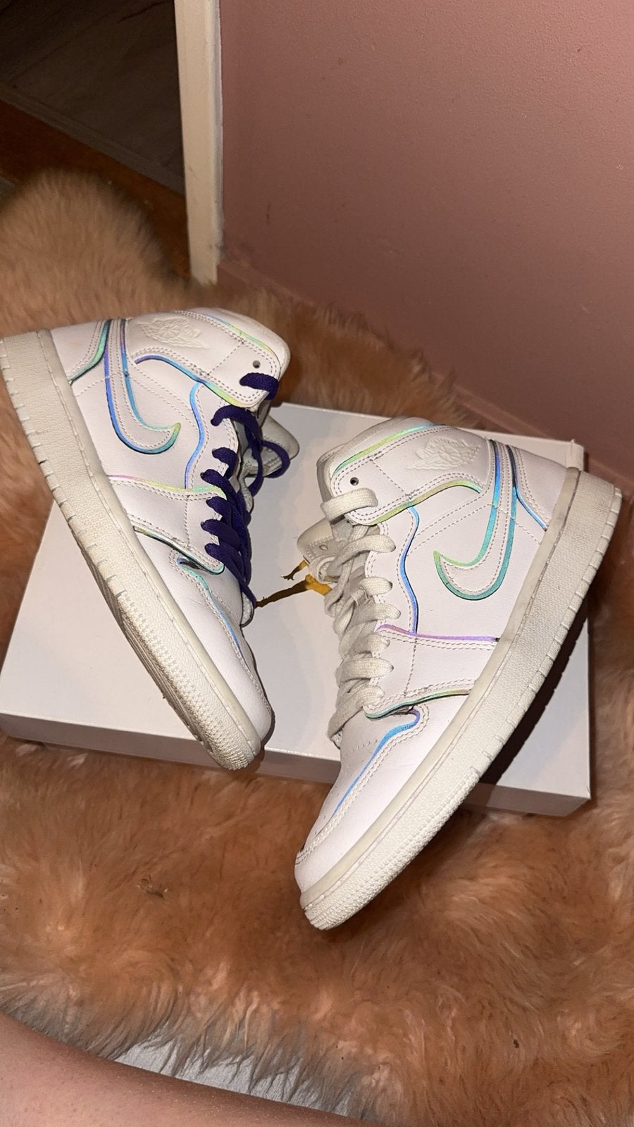 Nike Air Jordan 1 mid reflective white, Ophalen, Wit, Sneakers of Gympen, Gedragen