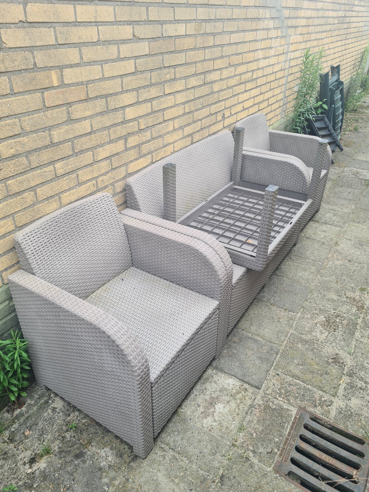 Wicker Loungeset met Kussens - Grijs/Beige, Ophalen of Verzenden