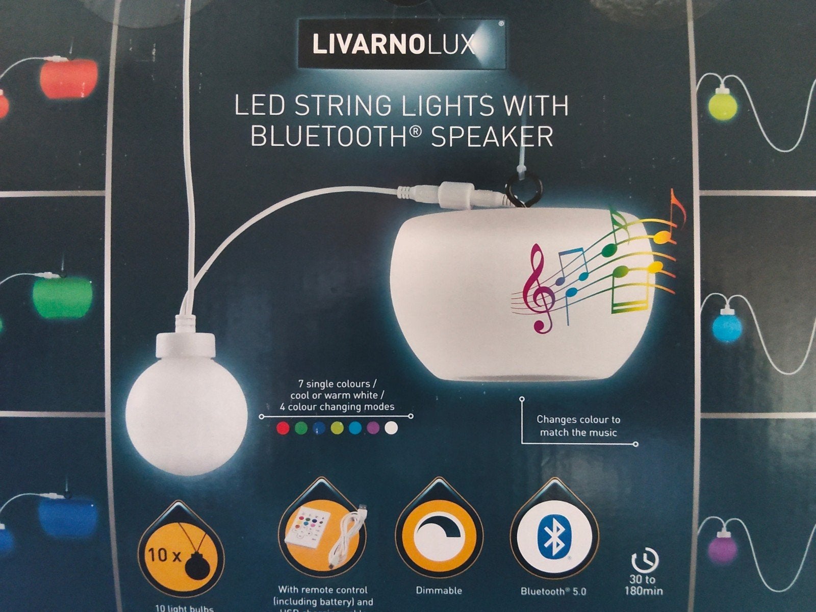 LIVARNOLUX LED Lichtslinger met Bluetooth Speaker, Huis en Inrichting, Overige merken, Kunststof, Met afstandsbediening, Meerkleurig