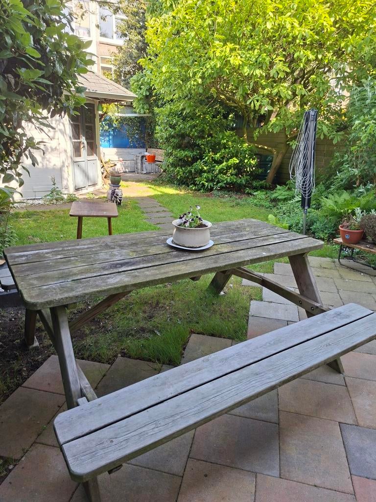 Houten picknicktafel 180x71,5 cm, uitklapbaar, Tuin en Terras, Picknicktafels, Ophalen, Gebruikt, Rechthoekig, Hout