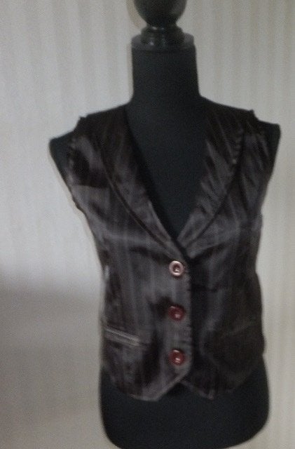 Leuk bruin gilet in glanzende stof met streepje 36 S, nieuw, Bruin, Verzenden, Nieuw, Jasje